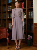 Abiti per la Madre della Sposa A-Line/Principessa in Chiffon e Pizzo Senza Maniche Lunghezza