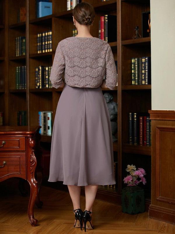 Vestidos para a mãe da noiva em linha A/princesa chiffon renda sem mangas comprimento