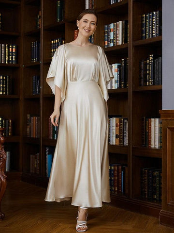 Kleider für die Brautmutter A-Linie/Prinzessin Seide wie Satin 1/2 Ärmel Knöchellang