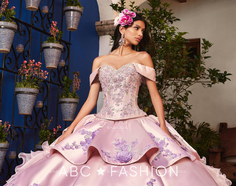Zweiteiliges Quinceanera-Kleid mit Stufen und Blumenmuster von Ragazza M47-147