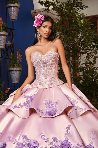 Zweiteiliges Quinceanera-Kleid mit Stufen und Blumenmuster von Ragazza M47-147