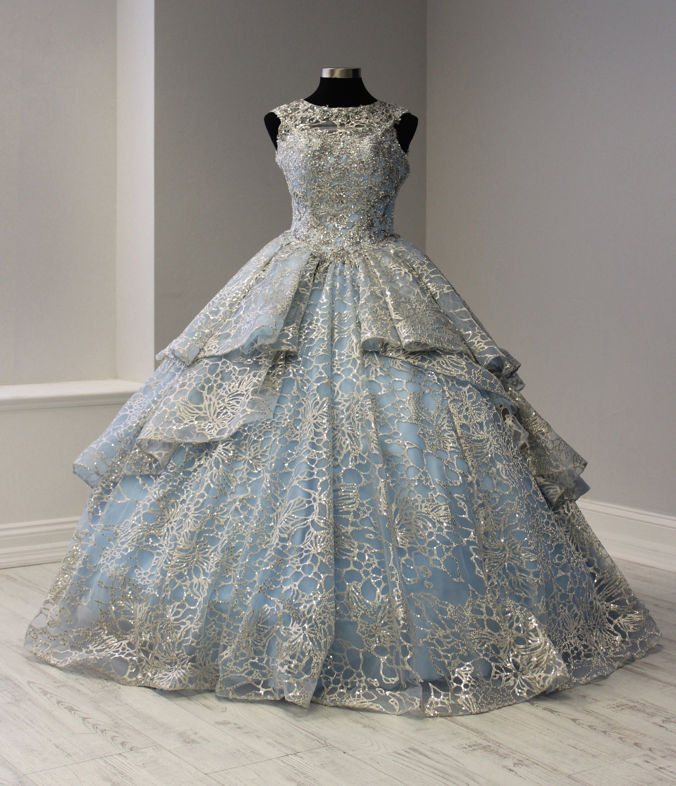 Tiered Metallic Illusion Quinceanera Dress by House of Wu 26910