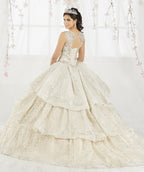 Tiered Metallic Illusion Quinceanera Dress by House of Wu 26910