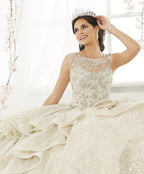 Tiered Metallic Illusion Quinceanera Dress by House of Wu 26910