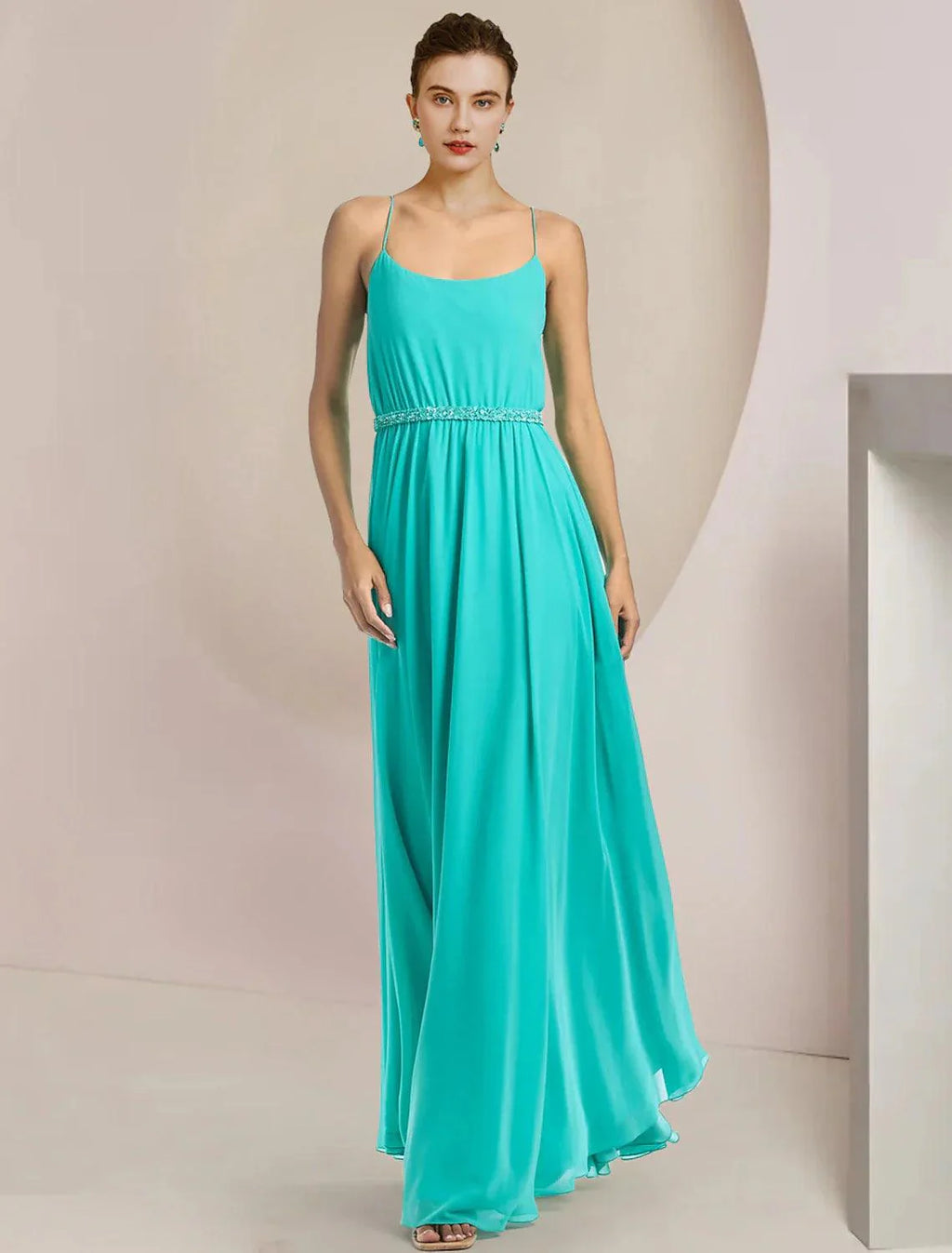 Macacão de duas peças, macacão/calças, vestido de cerimónia para mãe da noiva, convidada de casamento, elegante, decote redondo, comprimento chá, chiffon, sem mangas, com aplicações de missangas