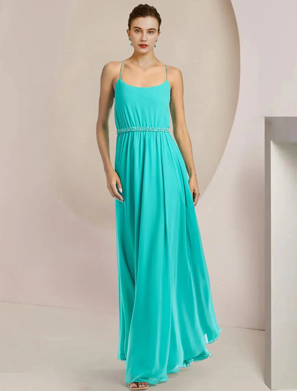 Macacão de duas peças, macacão/calças, vestido de cerimónia para mãe da noiva, convidada de casamento, elegante, decote redondo, comprimento chá, chiffon, sem mangas, com aplicações de missangas