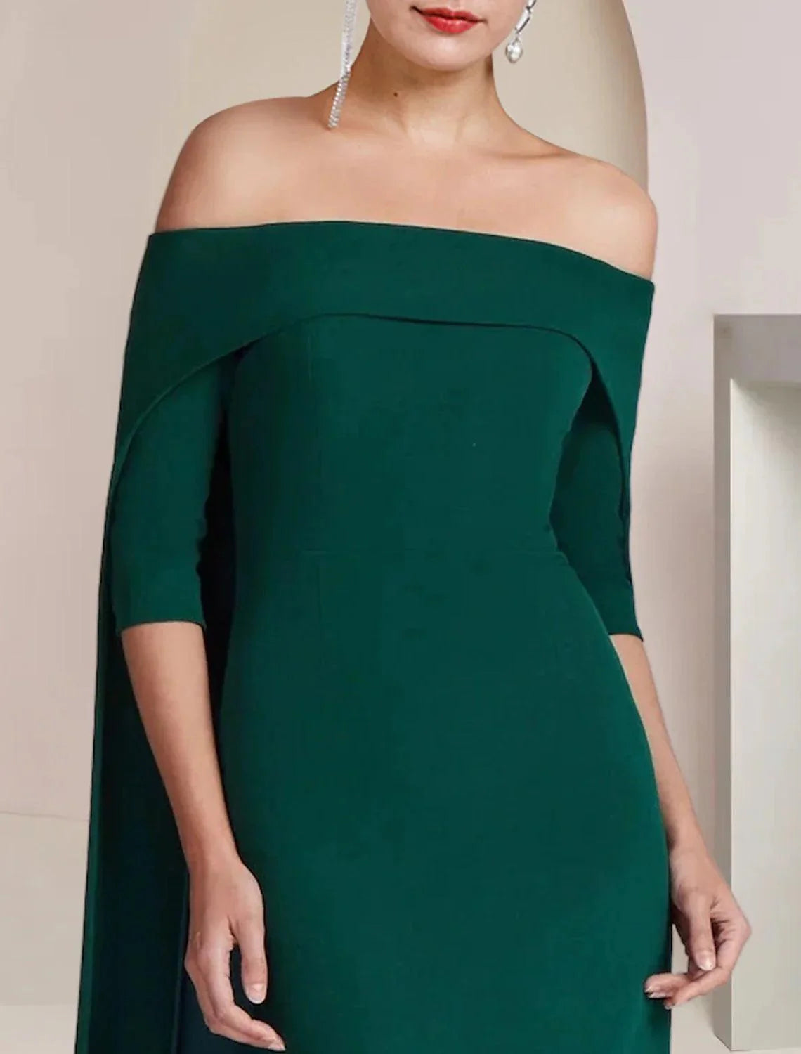 Vestido de mãe da noiva com bainha/coluna, formal, para convidada de casamento, elegante, sem alças, comprido, tecido elástico, meia manga, cor sólida