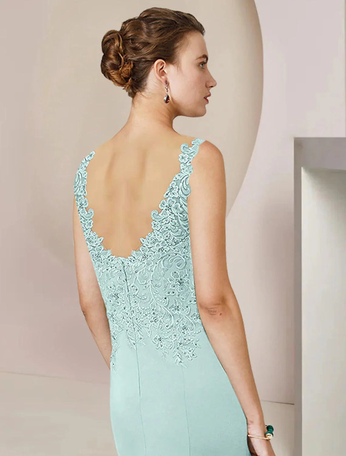 Vestido de mãe da noiva em duas peças, corte A, formal, para convidada de casamento, elegante, decote em V alto e baixo, assimétrico, comprimento chá, chiffon, renda, manga 3/4, envoltório incluído com aplicações de lantejoulas