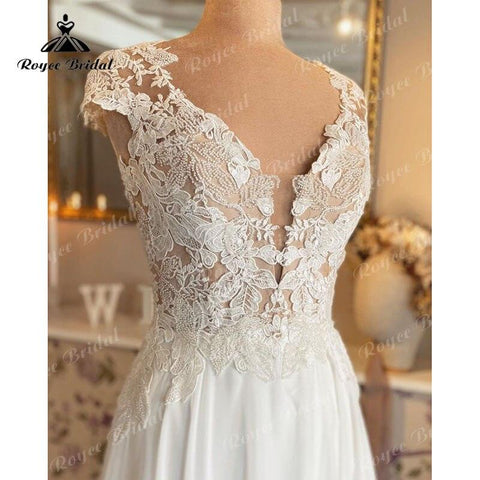 NumberSea trouwjurk Champagner Brautkleid Spitze Mieder Applique Tiefem V-Ausschnitt Spitze Brautkleid Nach Maß Robe De Mariee NumberSea 2022 
