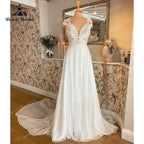 NumberSea trouwjurk Champagne Wedding Dress Lace Bodice Applique Deep V Neck Lace Wedding Gown Custom Made Robe De Mariee NumberSea 2022