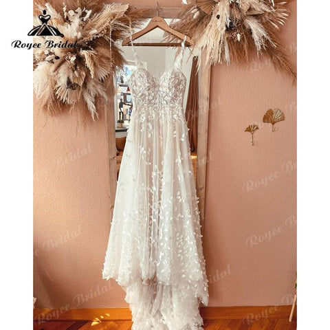 Trouwjurk Spaghettiträger Spitzenapplikationen A-Linie Boho Brautkleid mit Jacke Vestidos De Novia 2025 Brautkleid Strand Custom