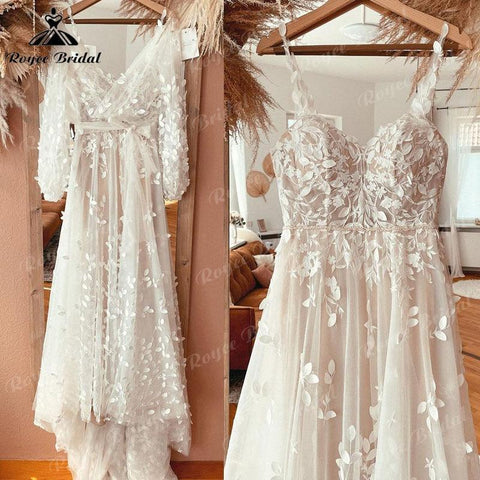 Trouwjurk Spaghettiträger Spitzenapplikationen A-Linie Boho Brautkleid mit Jacke Vestidos De Novia 2025 Brautkleid Strand Custom