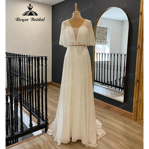 Trouwjurk Vintage Spitze Mieder Chiffon Boho Strand Brautkleid für die Braut 2024 Bohemian Brautkleid Nach Maß Vestido Noiva 