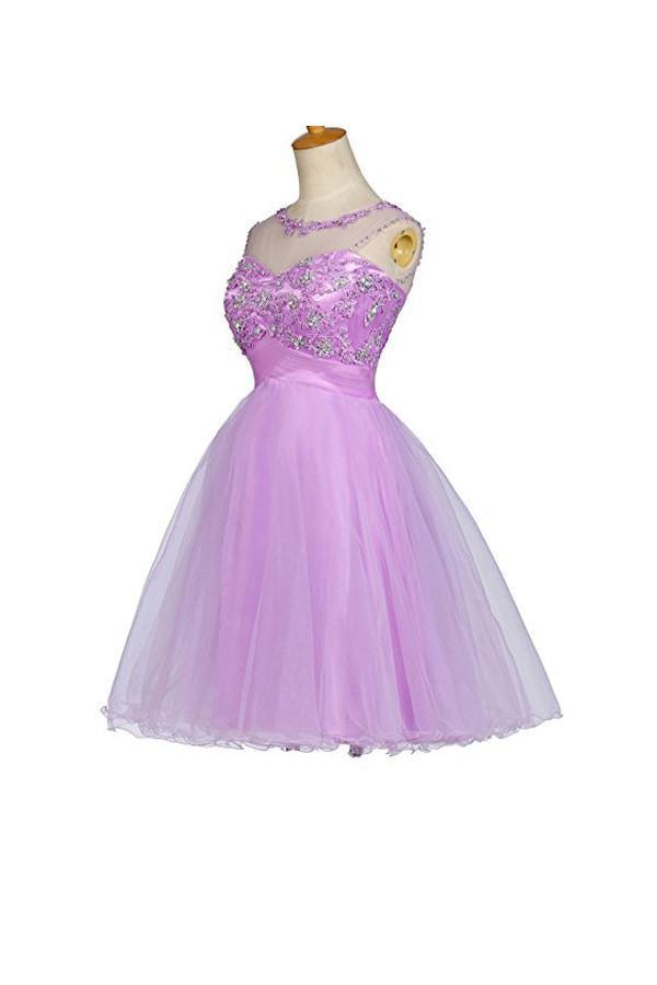 Tulle Appliques Beads Open Back Short Homecoming Dresses PG055