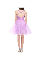 Tulle Appliques Beads Open Back Short Homecoming Dresses PG055
