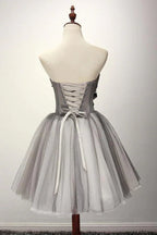 Tüll Graues Kurzes Ballkleid Homecoming-Kleid Cocktailkleid PG130