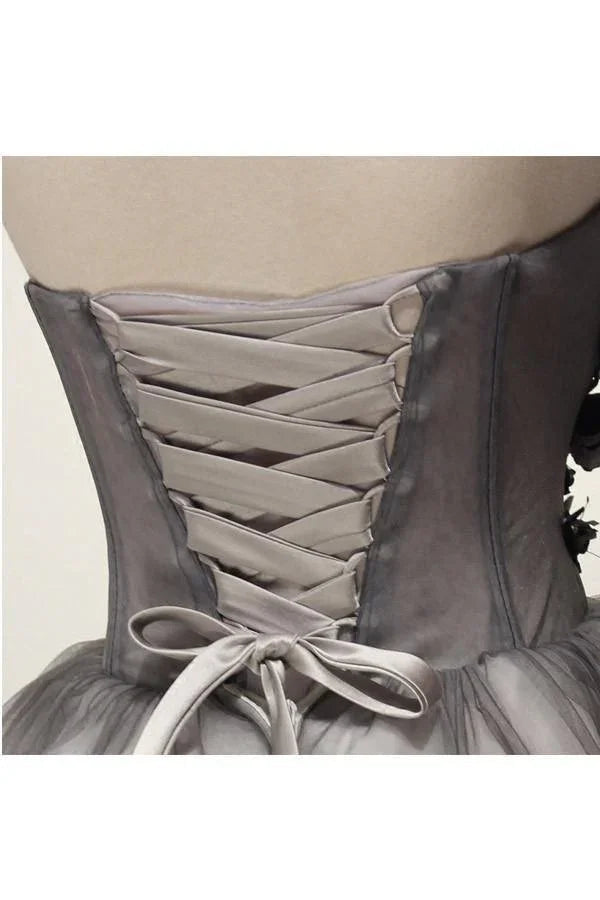 Tüll Graues Kurzes Ballkleid Homecoming-Kleid Cocktailkleid PG130