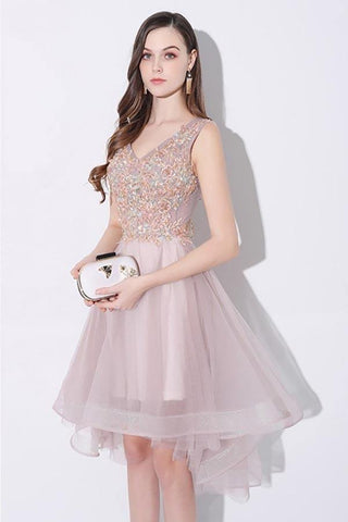 Tüll High Low V-Ausschnitt Homecoming Ballkleid Ärmellos PD093