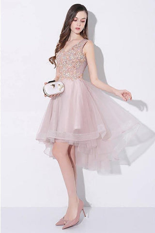 Tüll High Low V-Ausschnitt Homecoming Ballkleid Ärmellos PD093
