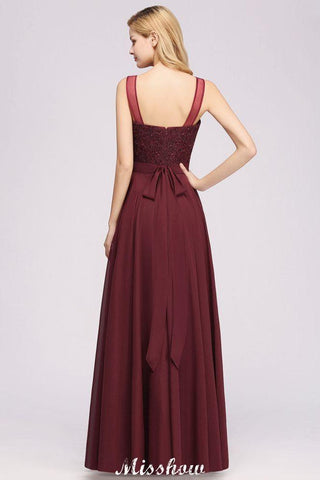 Tüll Spitze Perlen Juwel Ärmellos Bodenlang Brautjungfernkleider A-Linie Chiffon Tüll Partykleid