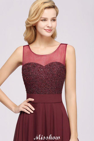 Tüll Spitze Perlen Juwel Ärmellos Bodenlang Brautjungfernkleider A-Linie Chiffon Tüll Partykleid