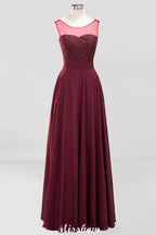 Tulle Lace Beadings Jewel Sleeveless Floor-Length Bridesmaid Dresses A-Line Chiffon Tulle Party Dress
