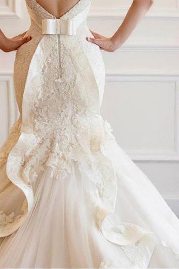 Tüll Meerjungfrauen-Brautkleid mit Spitzenapplikationen