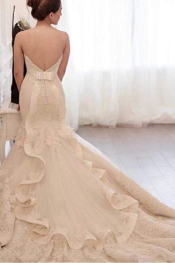 Tüll Meerjungfrauen-Brautkleid mit Spitzenapplikationen