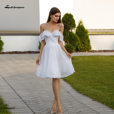 NumberSea Tüll Kurzes Brautkleid Schulterfrei Sexy Weiß