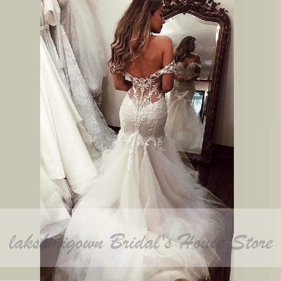 NumberSea Tulle with Illusion Lace Bodice Sexy Mermaid Wedding Dresses