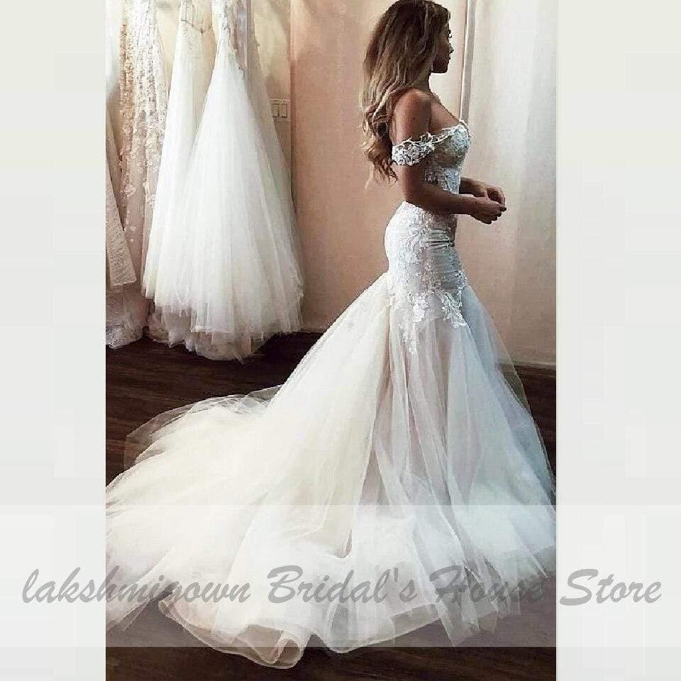 NumberSea Tulle with Illusion Lace Bodice Sexy Mermaid Wedding Dresses