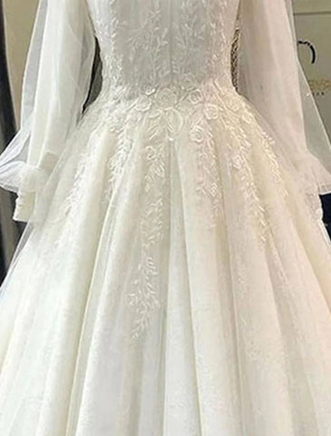 Verlobung Vintage 1940er / 1950er Jahre Formelle Herbst-Brautkleider Ballkleid Hoher Hals Langarm Hofschleppe Spitze Brautkleider mit Falten Applikationen Sommerhochzeitsfeier