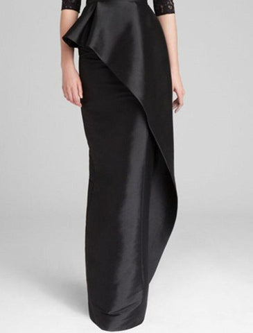 Meerjungfrau/Trompete Kleid für die Brautmutter, Hochzeitsgast, schlicht, elegant, Rundhalsausschnitt, bodenlang, Satin, Spitze, halbe Ärmel mit Rüschenapplikationen