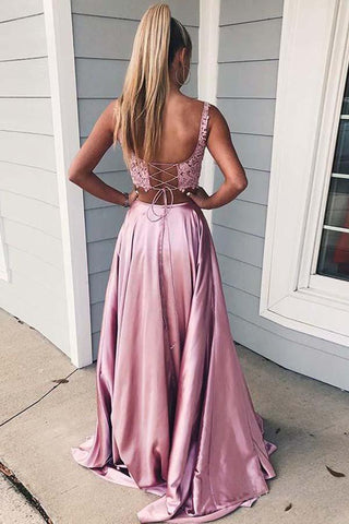 Zweiteiliges A-Linien-Spitzen-Ballkleid in Bonbonrosa, Abendkleid PG952