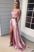 Robe de bal deux pièces en dentelle à coupe A, rose bonbon, robe de soirée PG952