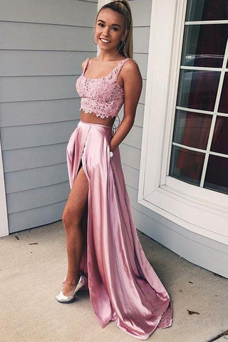 Zweiteiliges A-Linien-Spitzen-Ballkleid in Bonbonrosa, Abendkleid PG952