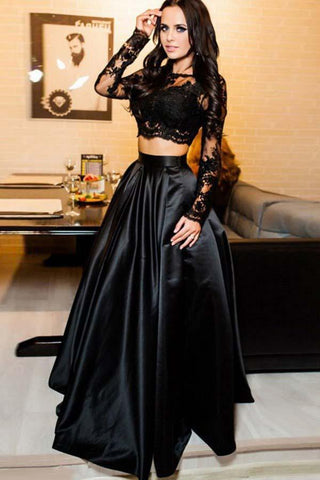 Zweiteiliges schwarzes Ballkleid mit Bateau-Schleppe und Applikationen PG662