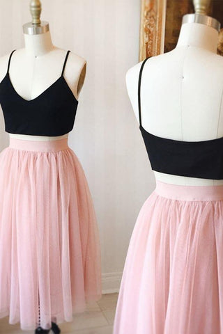 Zweiteiliges süßes rosa knielanges Tüll-Heimkehrkleid für Teenager PD124
