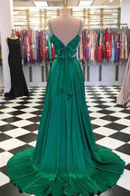 Vestido de festa comprido verde esmeralda de duas peças com laço PG869