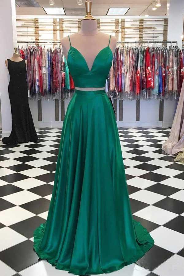 Vestido de festa comprido verde esmeralda de duas peças com laço PG869