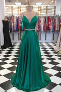 Zweiteiliges smaragdgrünes langes Ballkleid mit Schleife PG869