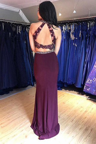 Zweiteiliges, traubenförmiges Meerjungfrau-Kleid mit offenem Rücken, langes Ballkleid, Abendkleid PG978