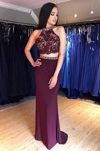 Zweiteiliges, traubenförmiges Meerjungfrau-Kleid mit offenem Rücken, langes Ballkleid, Abendkleid PG978
