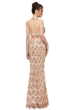 Zweiteilige Neckholder-Meerjungfrau Lange Paillettenmuster Champagner Ballkleider