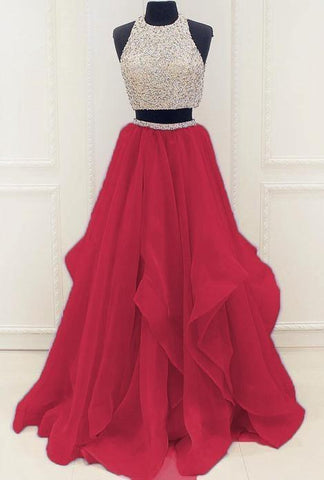 Two Piece High Neck Organza Lilac Prom/Evening Dresses With Beading  PG930