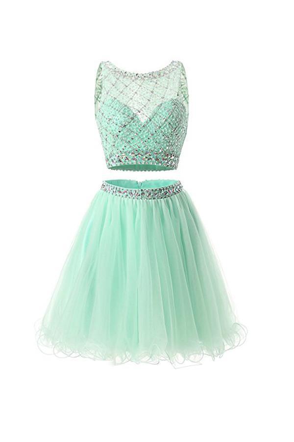 Vestidos de Tule Menta de Dos Piezas para el Baile de Regreso a Casa y Fiestas de Graduación PG051