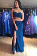 Zweiteiliges bodenlanges Ball-/Festkleid mit Herzausschnitt und Schlitz PSK041