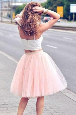 Zweiteiliges ärmelloses Tüll-Heimkehrkleid mit Spaghettiträgern in Rosa, PG100