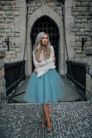 Zweiteiliges, durchsichtiges Tüll-Heimkehrkleid mit langen Ärmeln und Spitze, PD208