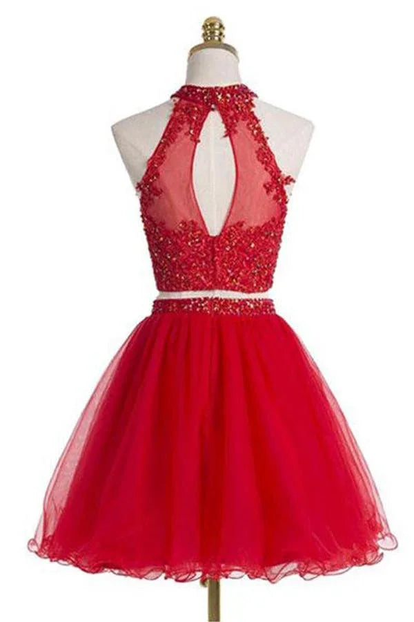 Robe de bal sans manches rouge à bretelles deux pièces PG021